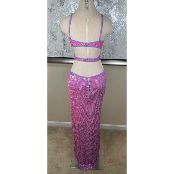 Retrofete Coco Crochet Sequin Embellished Cutout Iridescent Maxi Dress M/L - Picture 11 of 13